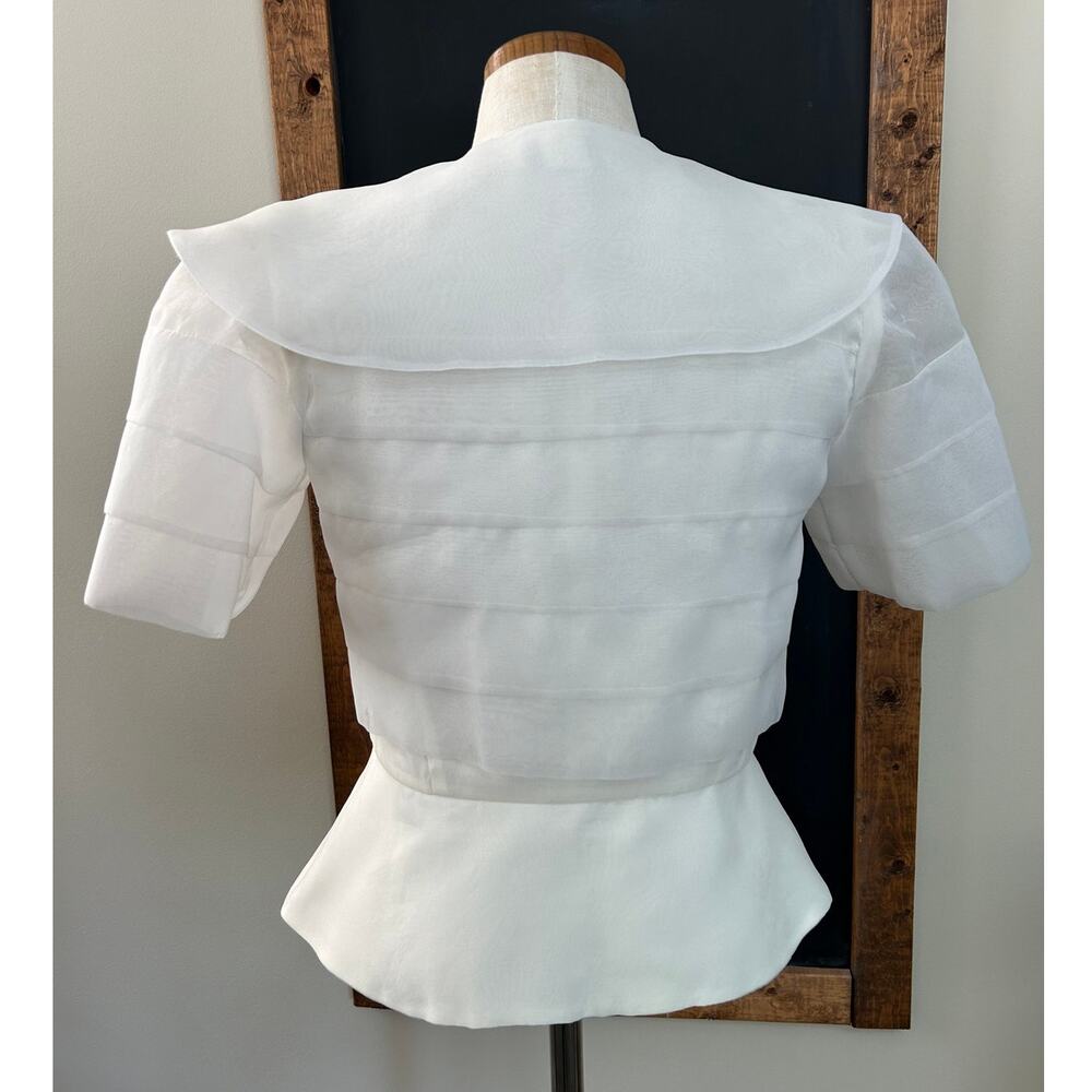 Ann Hobbs Cattiva Organza Tiered Bow Blouse White 80s Union Made USA Women XS - Picture 4 of 13